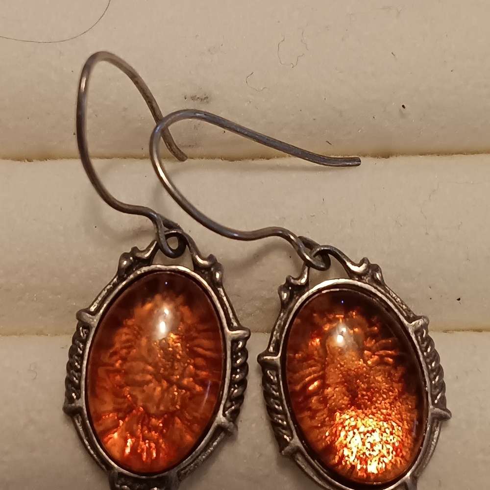 Baltic Amber Drop Earrings in Sterling Silver Setting Signed JD 925
